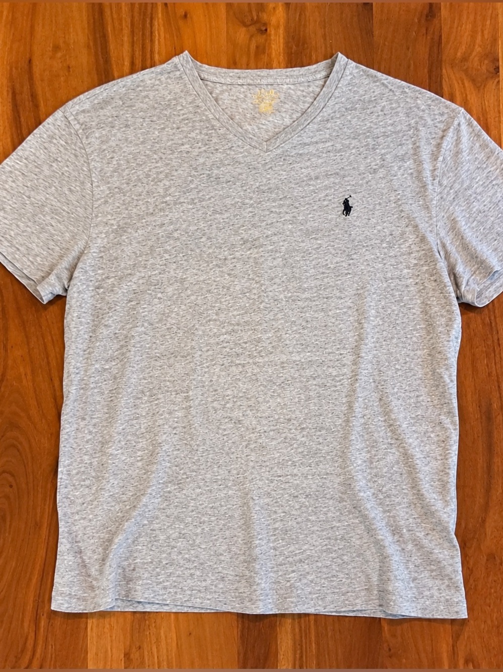 Polo by Ralph Lauren Light Heather Gray V-Neck XL Tee with Navy Logo